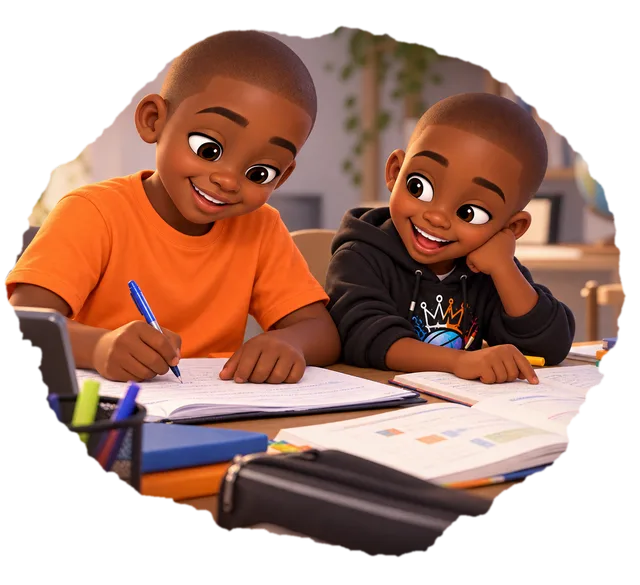Deux enfants qui travaillent à leur bureau